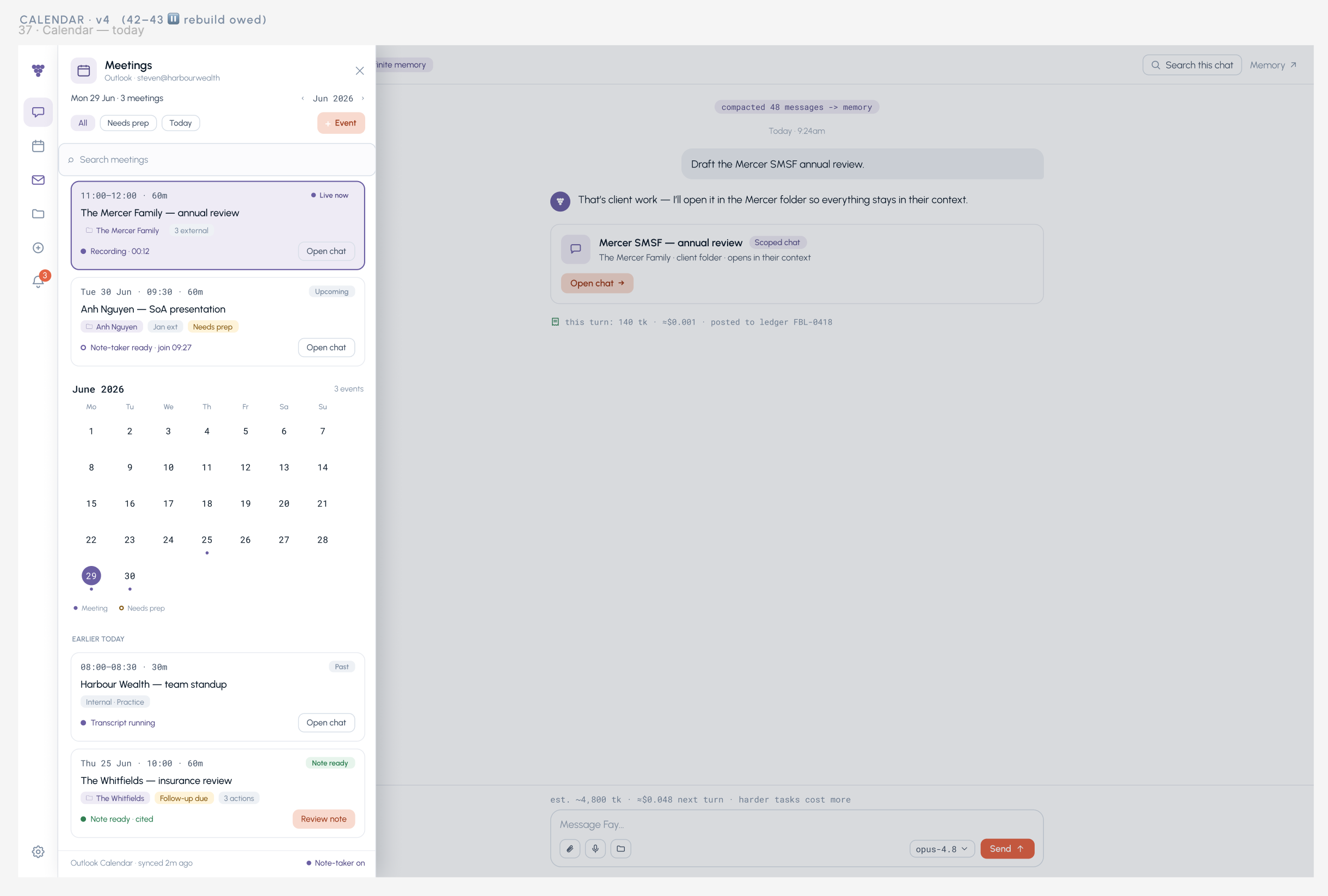 FAYBL calendar preparing the adviser for upcoming client meetings
